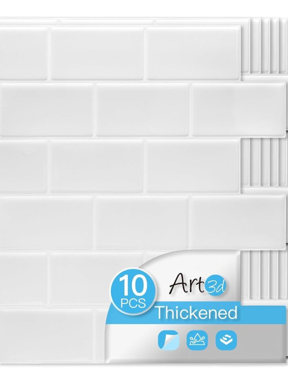 10-Pack Subway Peel and Stick Backsplash, White Washed, 12 x 12 Inch